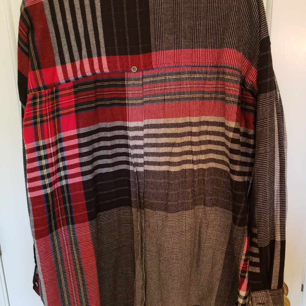Red Plaid Patchwork Flannel Shirt - image 2